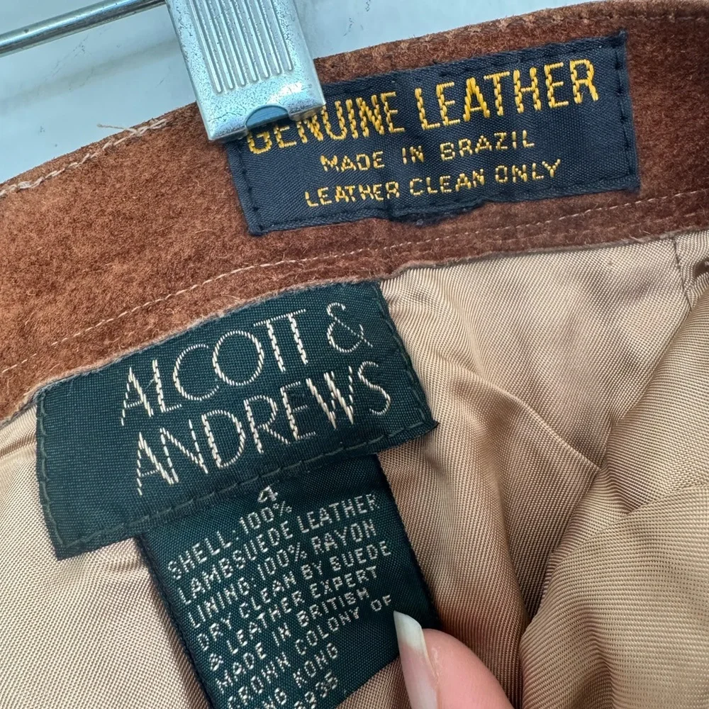 Alcott & Andrews Vintage 100% Lamb Suede Leather Pants Brown High Waist Sz 4